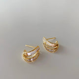 Korea Jewelry Zircon Shell Earrings Women Daily Accessories
