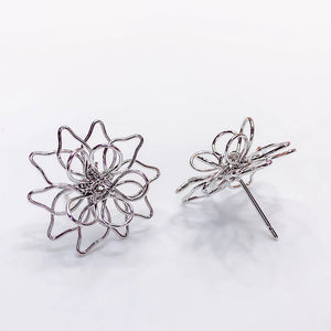 Silver Plated Wirewound Stud Earrings Flower DIY Pendant 6pcs
