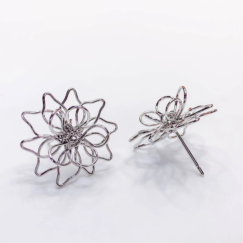 Silver Plated Wirewound Stud Earrings Flower DIY Pendant 6pcs