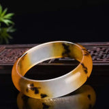 Natural Hand-Carved Flower Jade Bangle Bracelet for Women