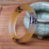 Natural Hand-Carved Flower Jade Bangle Bracelet for Women