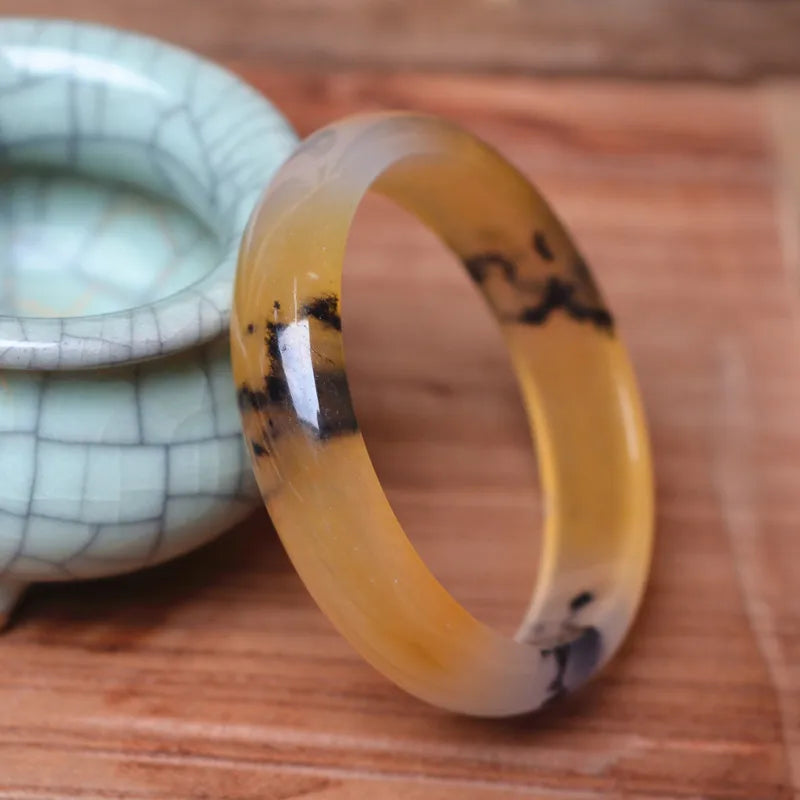 Natural Hand-Carved Flower Jade Bangle Bracelet for Women