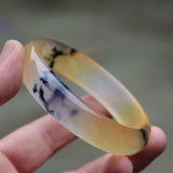 Natural Hand-Carved Flower Jade Bangle Bracelet for Women