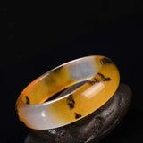 Natural Hand-Carved Flower Jade Bangle Bracelet for Women