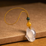 Jade Crystal Cartoon Fox Phone Chain Pendant Agate Keychain
