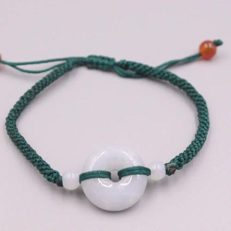 Real Jade Weave Bracelet Lucky Circle Round Jade Rope Luck Bracelet