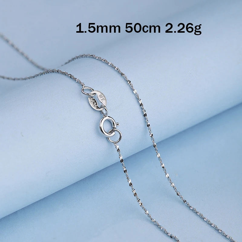 925 Silver Water Wave Long Chain Necklace 50 55 60 CM 1.5 MM Platinum