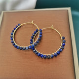 Lapis Lazuli Hoops Earrings Faceted Gemstones 14K Filled Wire Wrap Circle