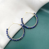 Lapis Lazuli Hoops Earrings Faceted Gemstones 14K Filled Wire Wrap Circle