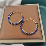 Lapis Lazuli Hoops Earrings Faceted Gemstones 14K Filled Wire Wrap Circle