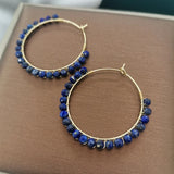 Lapis Lazuli Hoops Earrings Faceted Gemstones 14K Filled Wire Wrap Circle