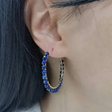 Lapis Lazuli Hoops Earrings Faceted Gemstones 14K Filled Wire Wrap Circle