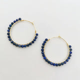 Lapis Lazuli Hoops Earrings Faceted Gemstones 14K Filled Wire Wrap Circle
