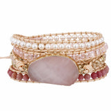 Handwoven Pink Stone Crystal Bead Wrap Bracelet Women Love Gemstone Boho Style