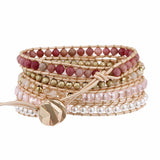 Handwoven Pink Stone Crystal Bead Wrap Bracelet Women Love Gemstone Boho Style