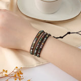 Indian Agate 3 Wraps Leather Cuff Bracelet
