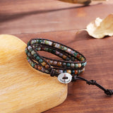 Indian Agate 3 Wraps Leather Cuff Bracelet
