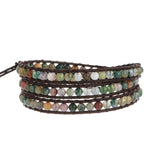 Indian Agate 3 Wraps Leather Cuff Bracelet