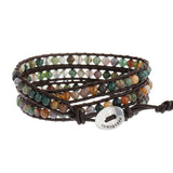 Indian Agate 3 Wraps Leather Cuff Bracelet