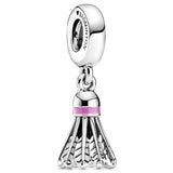 Badminton Birdie Tennis Racket & Ball Pendant 925 Sterling Silver Charm