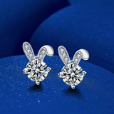 1CT Moissanite Rabbit Stud Earrings - Sterling Silver 18K Plated