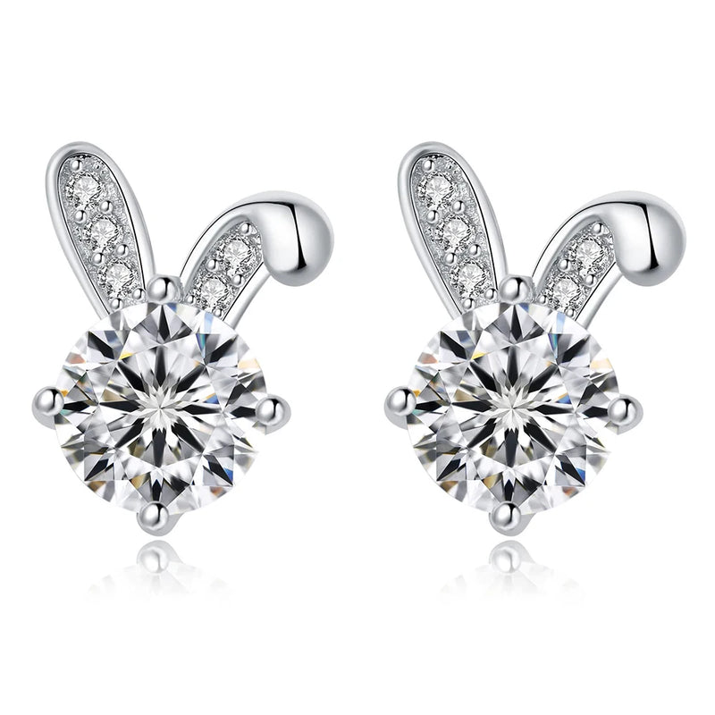 1CT Moissanite Rabbit Stud Earrings - Sterling Silver 18K Plated