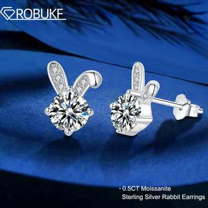 1CT Moissanite Rabbit Stud Earrings - Sterling Silver 18K Plated