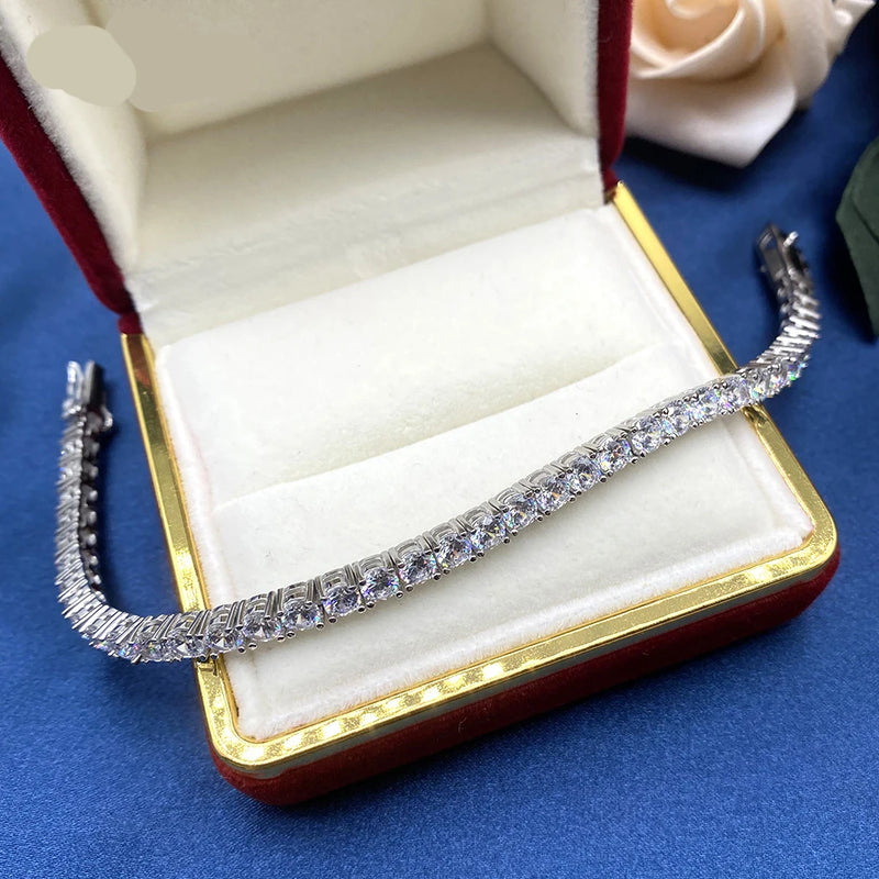 Moissanite Bracelet S925 Sterling Silver 4mm Diamonds Bangle with Certific