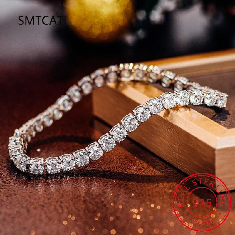Moissanite Bracelet Women S925 Silver Tennis Chain Fine Jewel