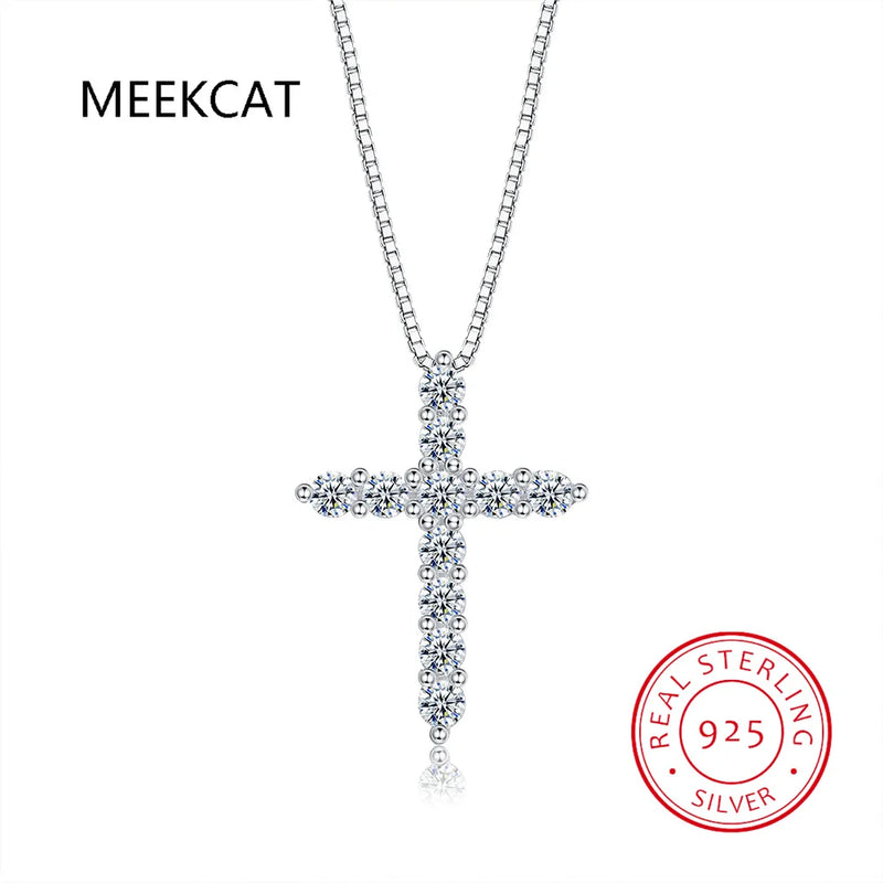 Moissanite Cross Necklace 925 Silver 0.1ct 3mm D Diamond Jewelry