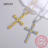 Moissanite Cross Pendant Necklace 925 Sterling Silver D Citrine Diamond Jewelry