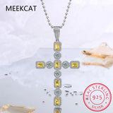 Moissanite Cross Pendant Necklace 925 Sterling Silver Citrine Diamond Necklaces