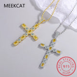 Moissanite Cross Pendant Necklace 925 Sterling Silver Citrine Diamond Necklaces