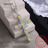 Moissanite Cross Pendant Necklace 925 Sterling Silver D Citrine Diamond Jewelry
