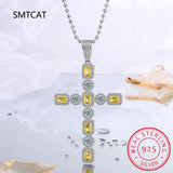 Moissanite Cross Pendant Necklace 925 Sterling Silver D Citrine Diamond Jewelry
