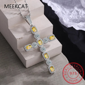 Moissanite Cross Pendant Necklace 925 Sterling Silver Citrine Diamond Necklaces
