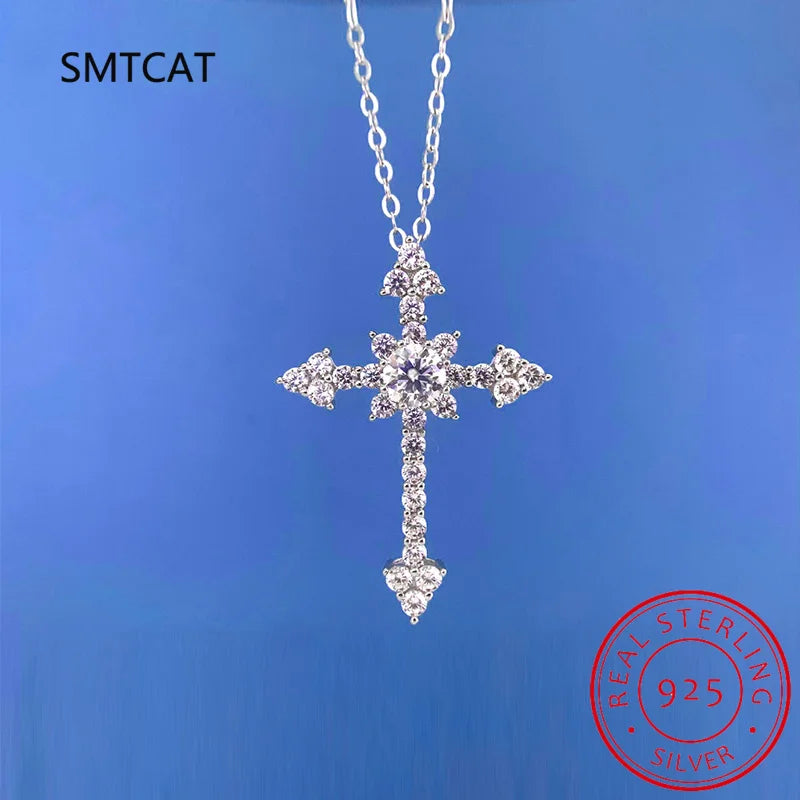 1ct Moissanite Diamond Cross Pendant Necklace D S925 Sterling Silver