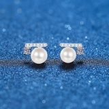 7mm Moissanite Pearl Studs Freshwater Cultured Pearl Earrings