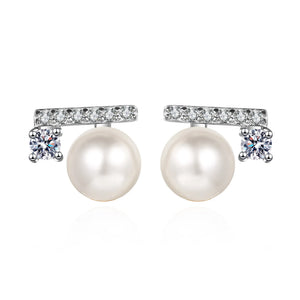 7mm Moissanite Pearl Studs Freshwater Cultured Pearl Earrings