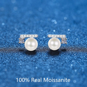 7mm Moissanite Pearl Studs Freshwater Cultured Pearl Earrings