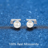 7mm Moissanite Pearl Studs Freshwater Cultured Pearl Earrings