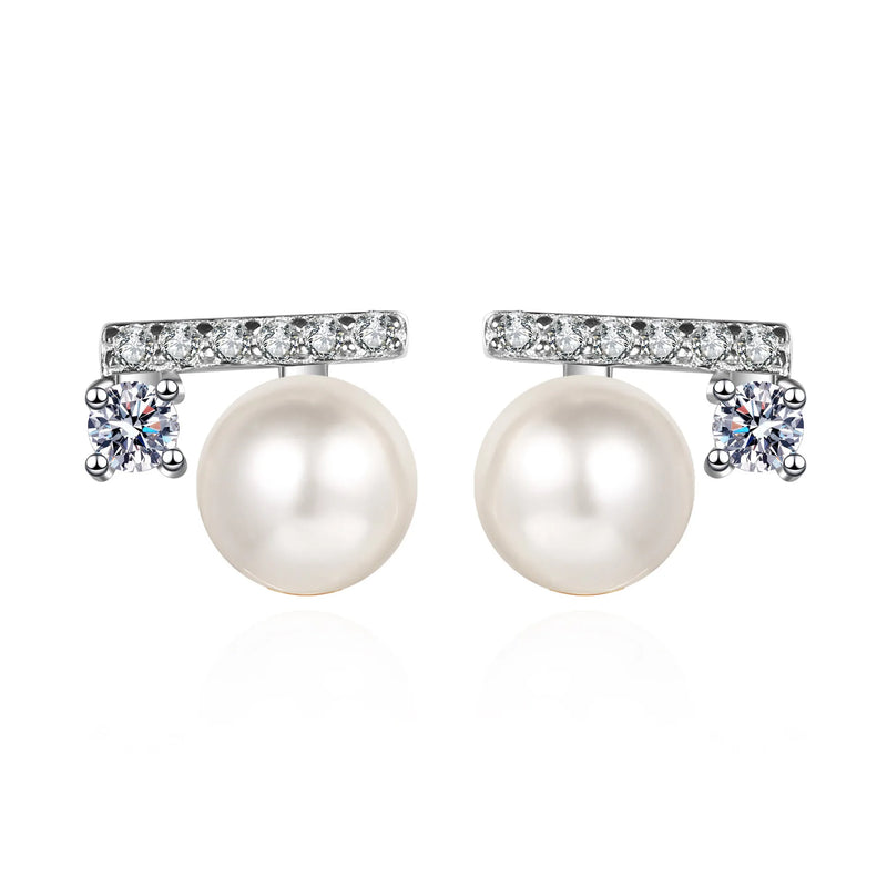 7mm Moissanite Pearl Studs Freshwater Cultured Pearl Earrings