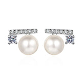 7mm Moissanite Pearl Studs Freshwater Cultured Pearl Earrings