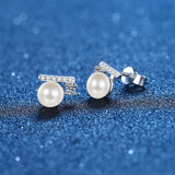 7mm Moissanite Pearl Studs Freshwater Cultured Pearl Earrings