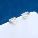 7mm Moissanite Pearl Studs Freshwater Cultured Pearl Earrings