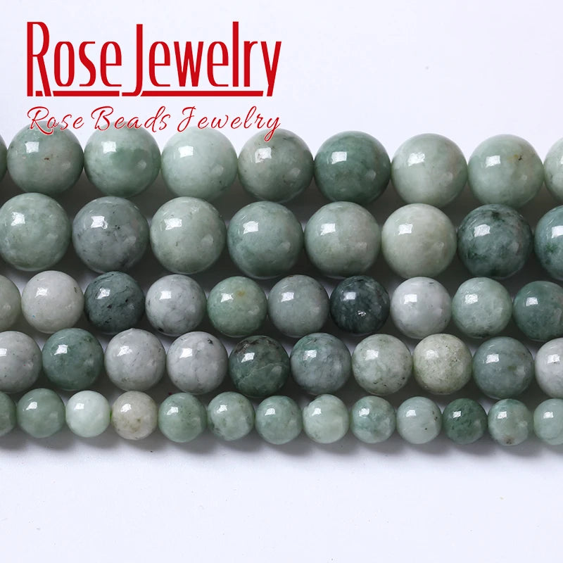 Natural Burma Jadeite Beads Green Myanmar Jades Stone Round Beads 15inch