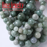 Natural Burma Jadeite Beads Green Myanmar Jades Stone Round Beads 15inch