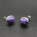Charoite Earrings 8mm Sterling Silver Gemstone for Women Wedding Anniversary