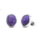 Charoite Earrings 8mm Sterling Silver Gemstone for Women Wedding Anniversary