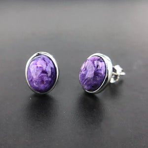 Charoite Earrings 8mm Sterling Silver Gemstone for Women Wedding Anniversary